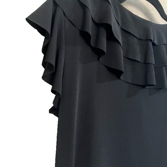 ENFOCUS STUDIO ELEGANT BLACK DRESS V NECKLINE RUFFLE TOP SLEEVELESS CAP SLEEVE - Picture 6 of 9